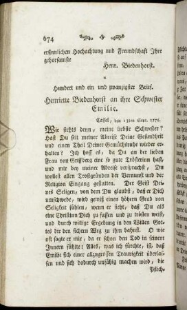 Hundert und ein und zwanzigster Brief. - Hundert und dreyßigster Brief.