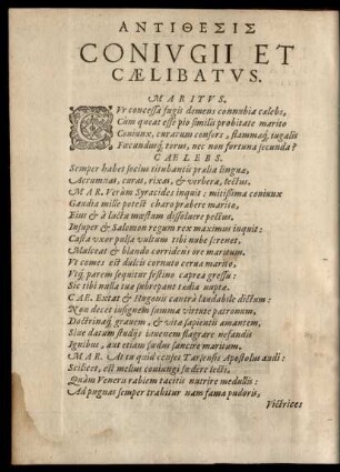 Antithesis Coniugii Et Caelibatus.
