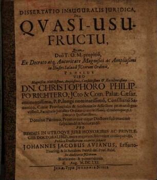 Dissertatio Inauguralis Iuridica, De Quasi-Usu-Fructu
