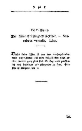 ¬Der¬ kleine Frühlings-Mist-Käfer : Scarabeus vernalis, Linn ; Taf. V, Fig. 27