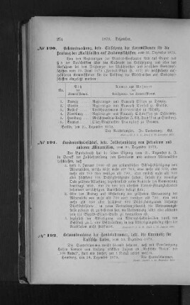 No. 191 Bundesrathsbeschluß, betr. Zollbehandlung von Petroleum und anderen Mineralölen