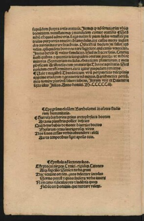 Epygramma eiusdem Bartholomei in osores studiorum humanitatis.