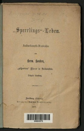 "Sperrlings"-Leben : Kulturkampfs-Arabesken
