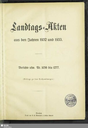 5.1932/33,1056/127: Landtags-Akten / Berichte