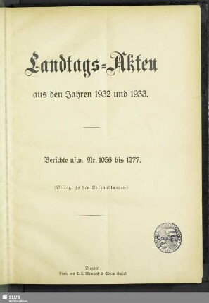 5.1932/33,1056/127: Landtags-Akten / Berichte