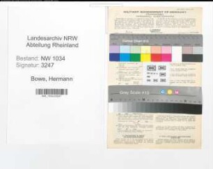 Entnazifizierung Hermann Bowe , geb. 20.01.1916 (Oberschlagmeister)