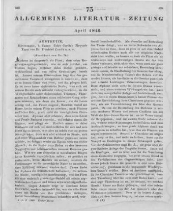 Lewitz, F.: Ueber Goethe's Torquato Tasso. Königsberg: Unzer 1839 (Beschluss von Nr. 74.)