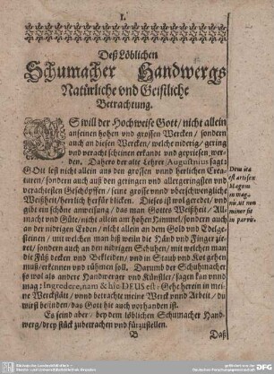Deß Löblichen Schumacher Handwergs Natürliche und Geistliche Betrachtung.