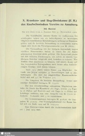 X. Kranken- und Begräbniskasse (E. H.) des Kaufmännischen Vereins zu Annaberg