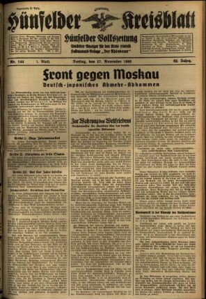 Erste Ausgabe vom Freitag, den 27. November 1936.
