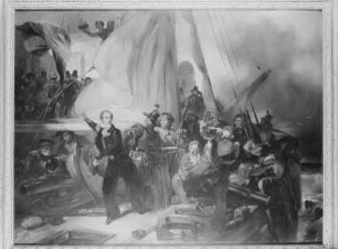 Historienszene an Deck eines Schiffes