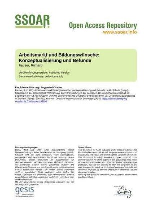 Arbeitsmarkt und Bildungswünsche: Konzeptualisierung und Befunde