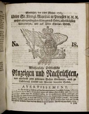 No. 18. Montags, den 1ten Majus 1769.