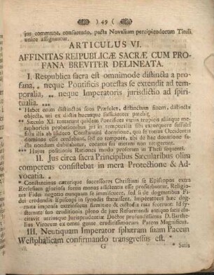 Articulus VI. Affinitas Reipublicae Sacrae Cum Profana Breviter Delineata.