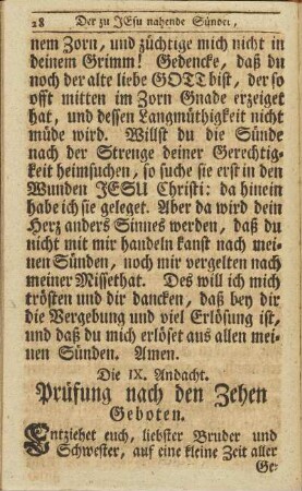 Die IX. Andacht. Prüfung nach den Zehen Geboten