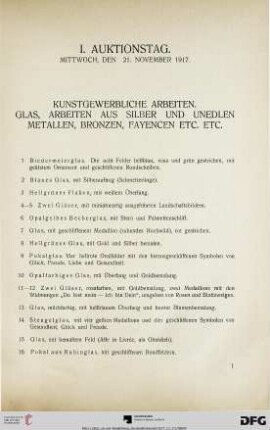 I. Auktionstag. Mittwoch, den 21. November 1917