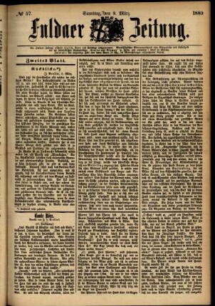 Zweite Ausgabe vom Samstag, den 09. März 1889.