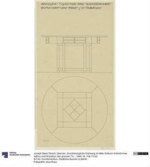 Giessen, Grossherzogliche Wohnung im Alten Schloss Wohnzimmer, Aufriss und Grundriss des grossen Tisches