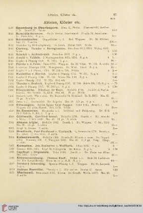 Abteien, Klöster etc. (Nr. 3539 - 3605)