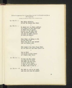 Übertragung der eingefügten mittelhochdeutschen Strophen.