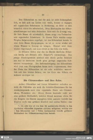 Die Citronensäure und ihre Salze