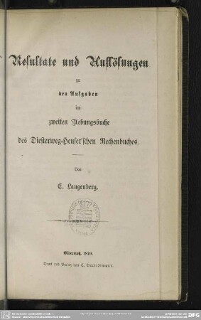 2: Resultate und Auflösungen zu den Aufgaben im ... Uebungsbuche des Diesterweg-Heuser'schen Rechenbuches