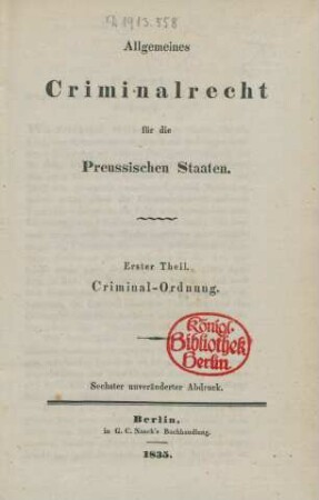 Theil 1: Criminal-Ordnung