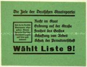 Aufruf der Deutschen Staatspartei zur Reichstagswahl