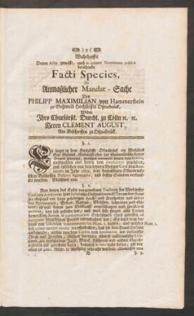 Wahrhaffte Denen Actis gemässe, auch in ipsamet Notorietate publica beruhende Facti Species, ...