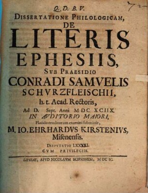 Diss. philol. de literis Ephesiis