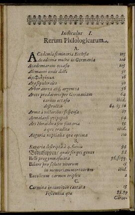 Indiculus I. Rerum Philologicarum