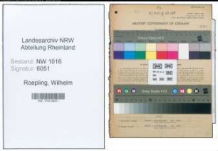 Entnazifizierung Wilhelm Roepling , geb. 14.08.1900 (Baeckermeister)