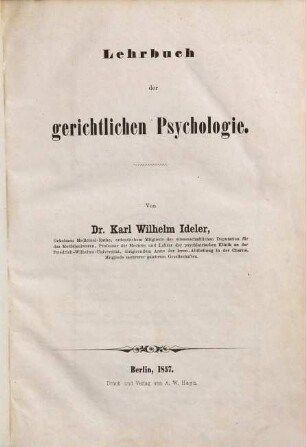 Lehrbuch der gerichtlichen Psychologie
