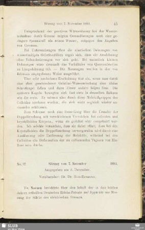 No. 12. Sitzung vom 7. November 1884