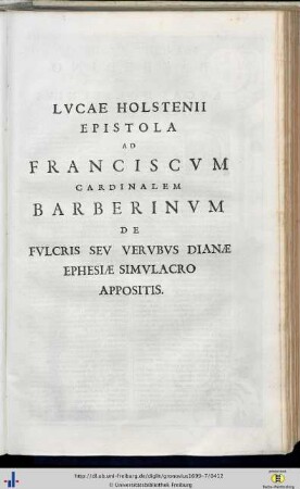 Lucas Holstenius: Epistola ad Franciscum Cardinalem Barberinum...