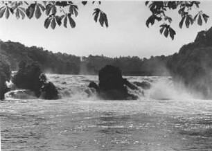 Schweiz. Der Rheinfall (Grosser Laufen)- einer der grössten Wasserfälle Europas in der Gemeinde Neuhausen, Kanton Schaffhausen. Aufgenommen 1934