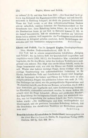 134 [Rezension] Kopler, Leopold, Klerus und Politik