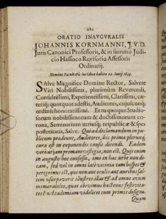 Oratio Inauguralis Johannis Kornmanni ...
