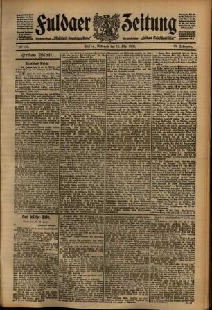 Erste Ausgabe vom Mittwoch, den 13. Mai 1908.