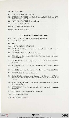 Div. Gebrauchsmobiliar (Nr. 651-704)