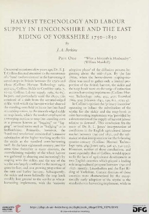Harvest technology and labour supply in Lincolnshire and the East Riding of Yorkshire 1750-1850, 1