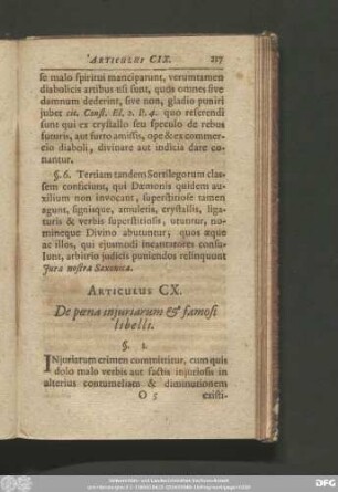 Articulus CX. De poena iniuriarum & famosi libelli.