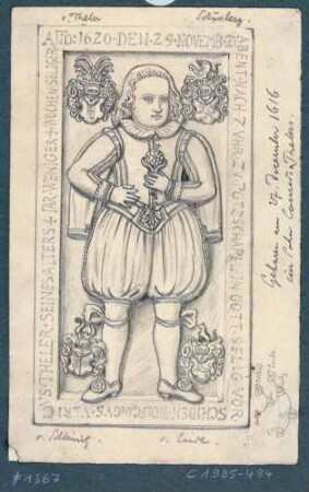 Darstellung des Gedenksteins des Wolfgang von Theler (1616-1620) auf dem Friedhof in Döhlen (Freital)