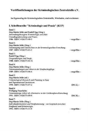 Veröffentlichungen der Kriminologischen Zentralstelle e.V.