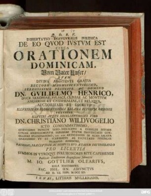 Dissertatio Inavgvralis Ivridica De Eo Qvod Ivstvm Est Circa Orationem Dominicam, Vom Vater Unser