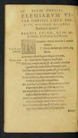 Elegia Prima, Quae Inscribitur Zacharias sacrificans.