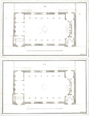 Röhrer, Karl; Unidentifizierte Gebäude - Saal mit Säulenreihen an den Längsseiten (Grundriss)