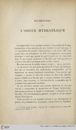 Ser. 3: 15: Recherches sur l'orgue hydraulique