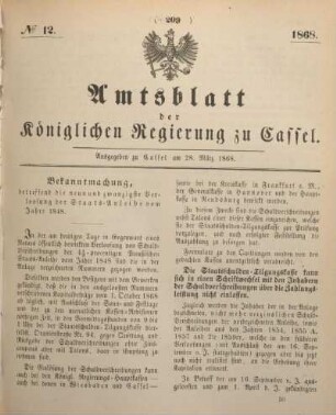 № 12. Ausgegeben zu Cassel am 28. März 1868.