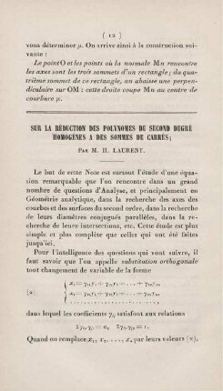 Sur la réduction des polynomes du second degré homogènes a des sommes de carrés.